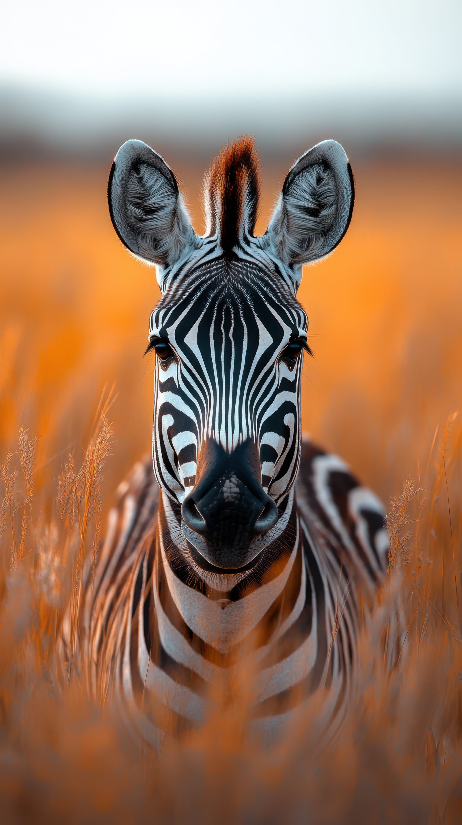 Striking close-up of a zebra amidst golden grass at sunset capturing serene wildlife in a natural habitat